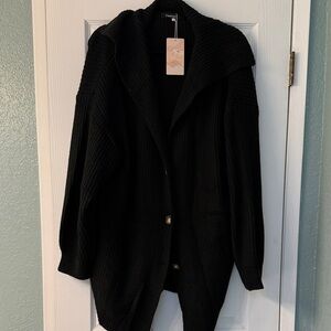 Black Knit Cardigan with Brown Buttons